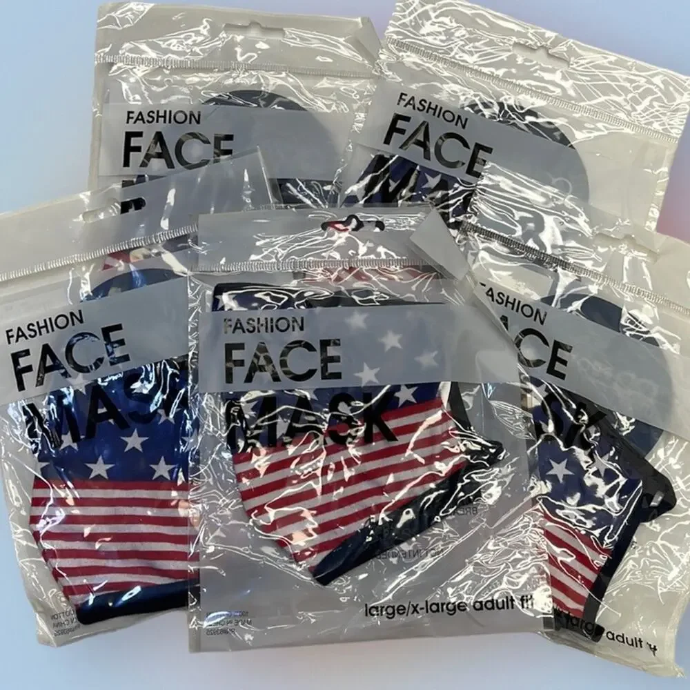 (5) USA FLAG Adult L/XL Cotton Face Masks